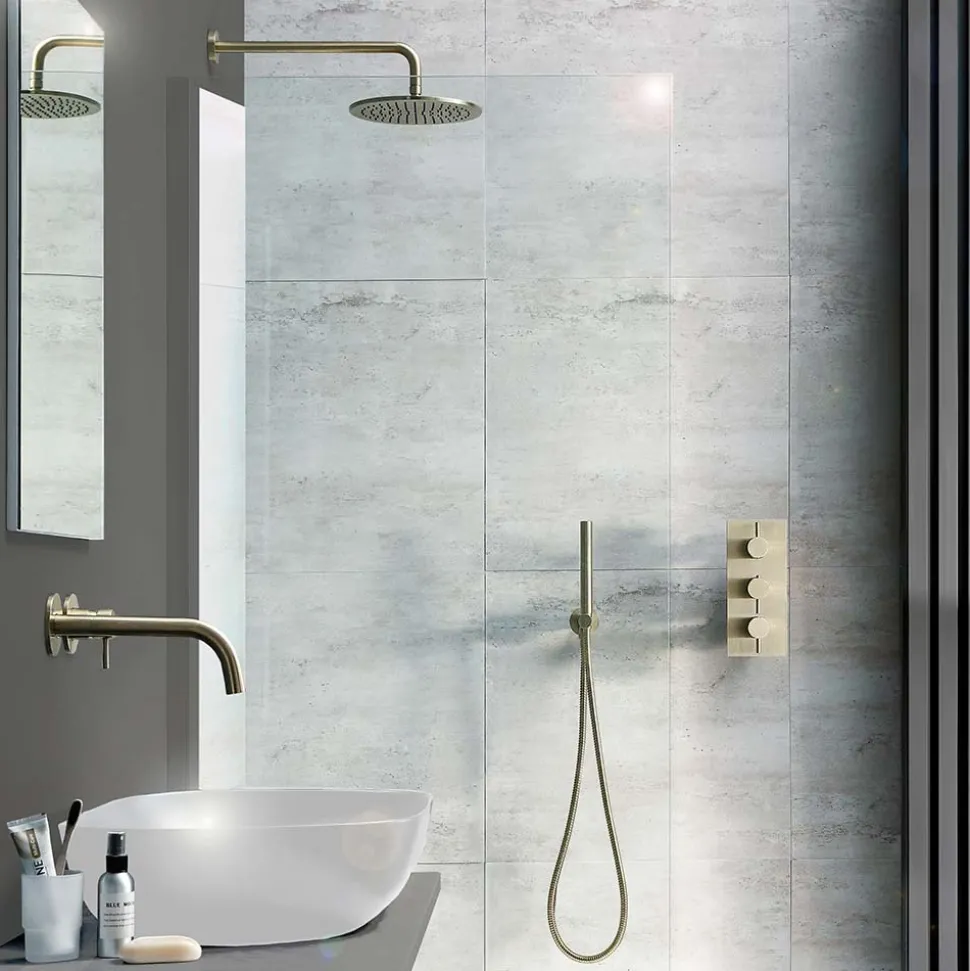 VOS Single Lever Wall Mounted Basin Mixer Tap - Brushed Brass