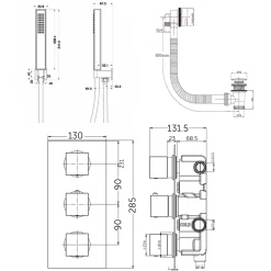 Zane Concealed Shower Valve, Fixed Shower Head, Handset & Overflow Bath Filler